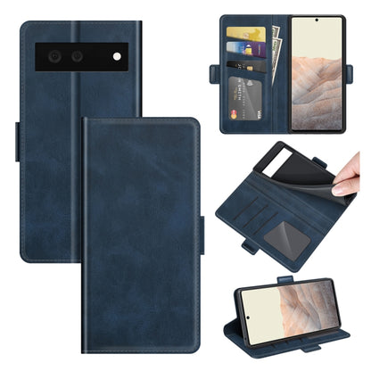 Dark blue leather flip phone case with magnetic buckle and card slots, wallet style