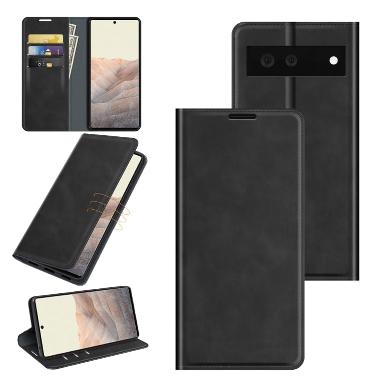 Black magnetic suction leather phone case with wallet and card slots for Pixel 6
