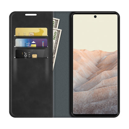 Grey magnetic suction leather phone case with card slots and flip cover for Pixel 6