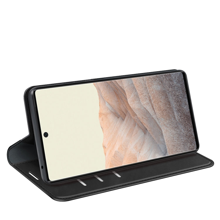 Grey magnetic wallet leather phone case with kickstand and card slots for Pixel 6