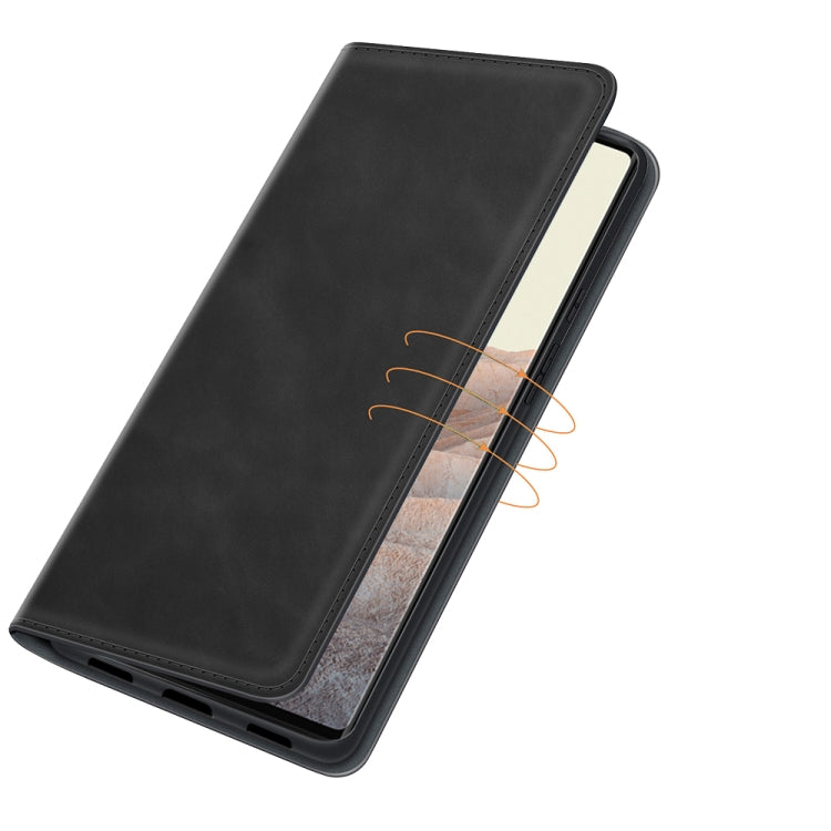 Black leather wallet phone case with card slots and magnetic suction closure for Pixel 6