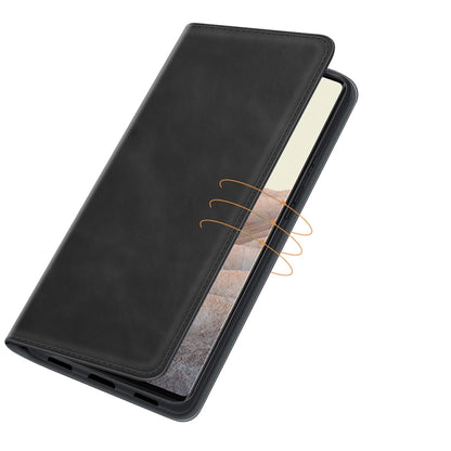 Black leather wallet phone case with card slots and magnetic suction closure for Pixel 6