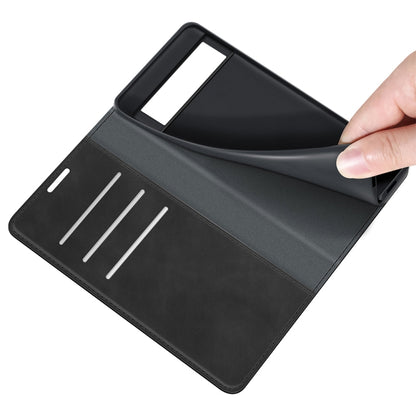 Black leather phone case with card slots and magnetic suction flip cover for Pixel 6