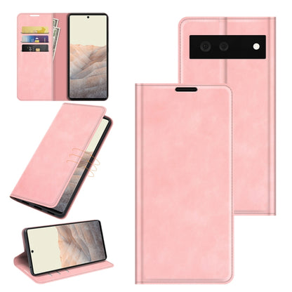 Pink magnetic suction leather phone case with card slots and wallet for Pixel 6