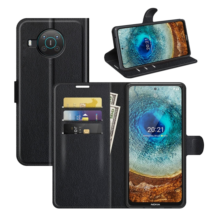 Black litchi texture flip wallet case with card holder and protective cover for Nokia phone