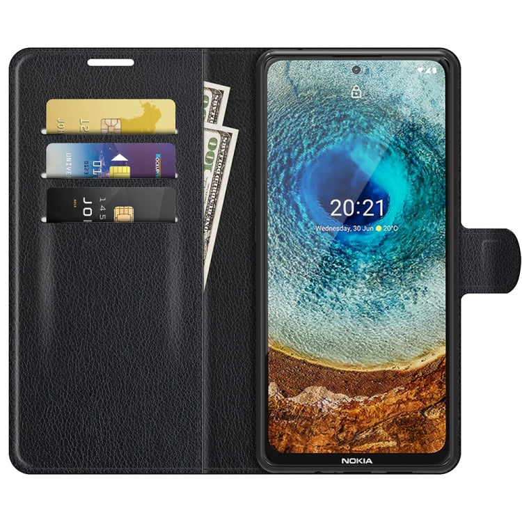 Black flip wallet case with card slots and window holder for Nokia phone