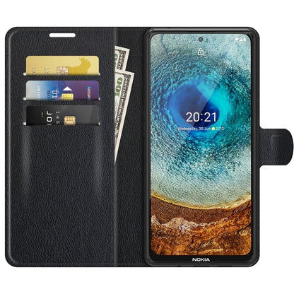 Black flip wallet case with card slots and window holder for Nokia phone