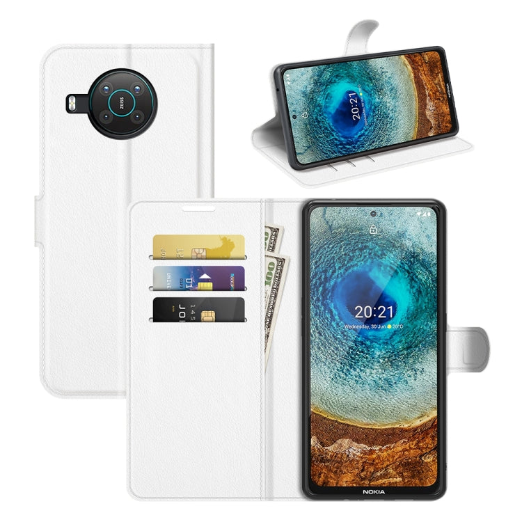 White litchi texture flip wallet case with card slots and protective cover for Nokia phone