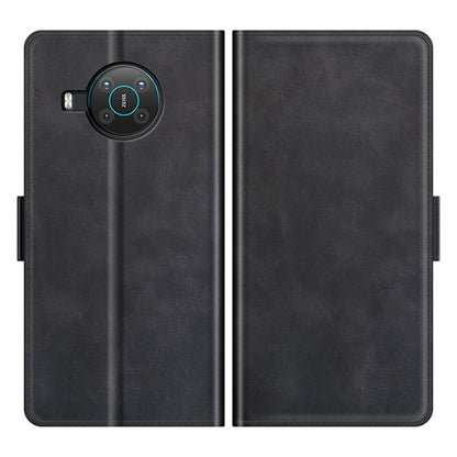 Black dual-fold wallet flip case with magnetic clasp and full back coverage