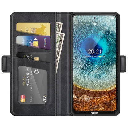 Black wallet flip phone case open to reveal card slots and secure side pockets