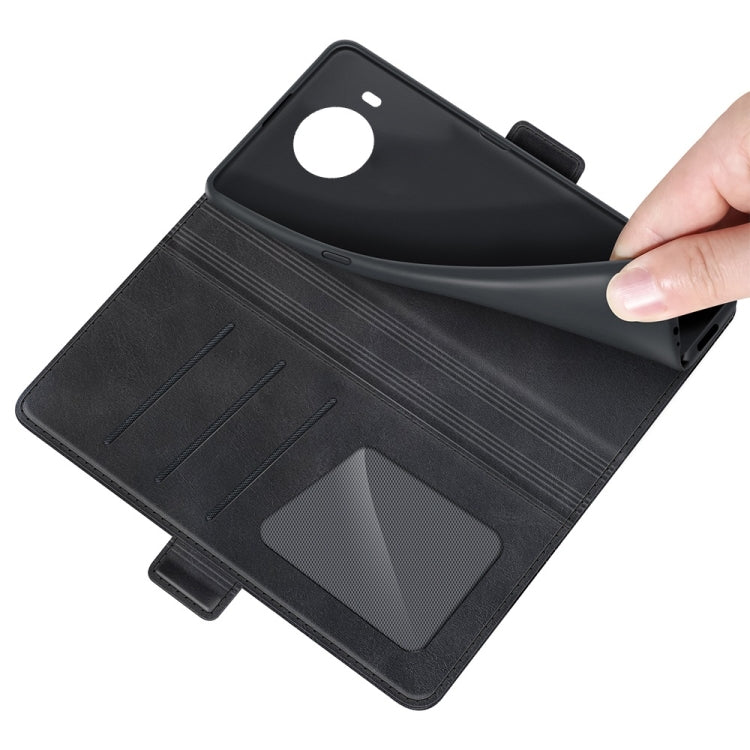 Black leather wallet flip case interior with card slots and textured pocket