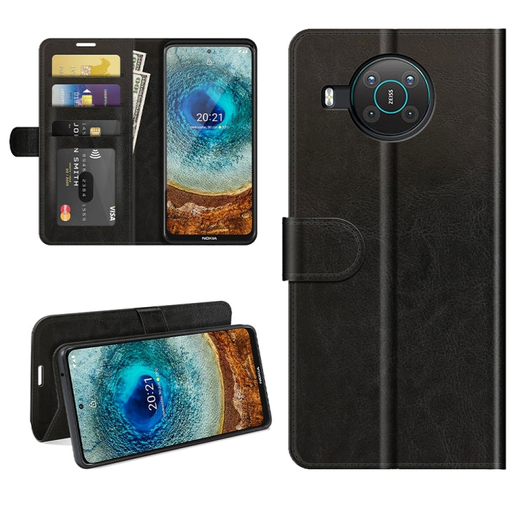 Black flip protective wallet case for Nokia X10/X20 with card slots and phone stand