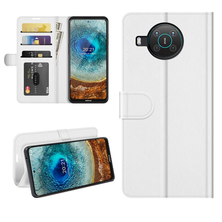 White flip protective wallet case for Nokia X10/X20 with card slots and phone cover