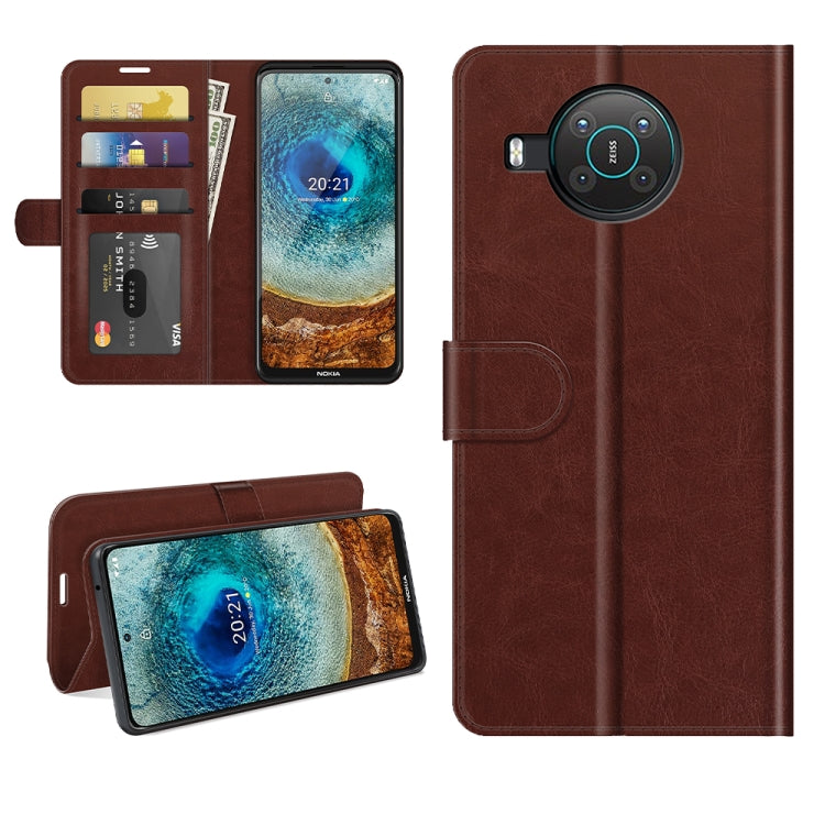 Brown flip protective wallet case for Nokia X10/X20 with card slots and phone stand