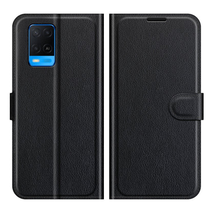 Black leather-texture flip wallet case with magnetic flap for OPPO phone