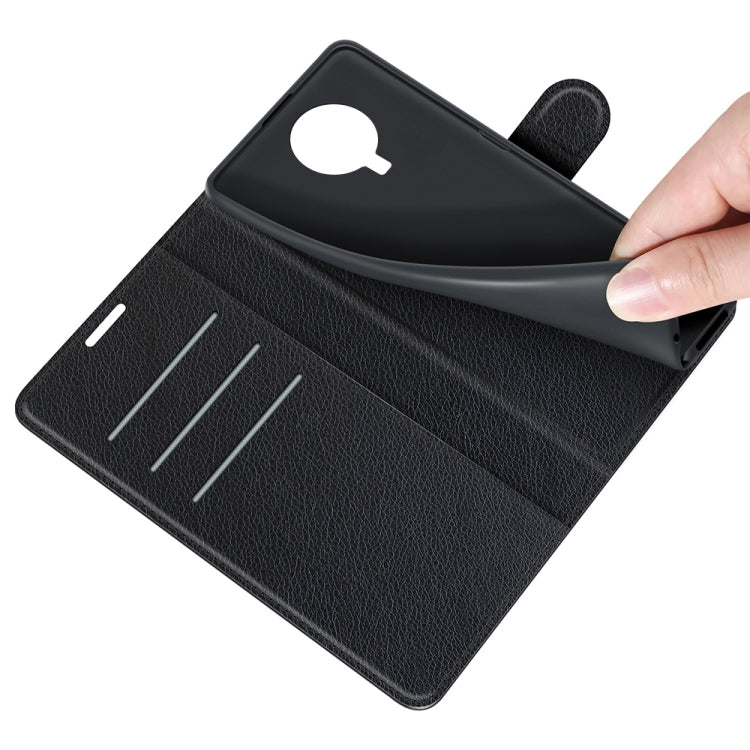Black flip phone wallet case with card slots and side strap holder for Nokia phone