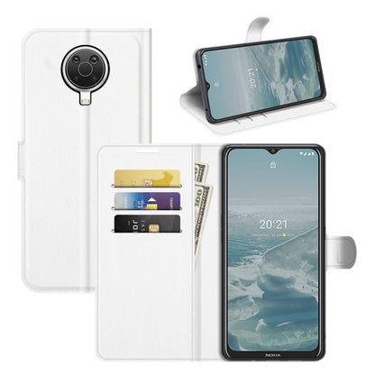 White litchi-texture flip phone case with card slots and stand for Nokia phone