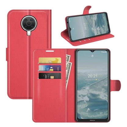 Red litchi-texture flip phone wallet case with card slots and stand for Nokia phone