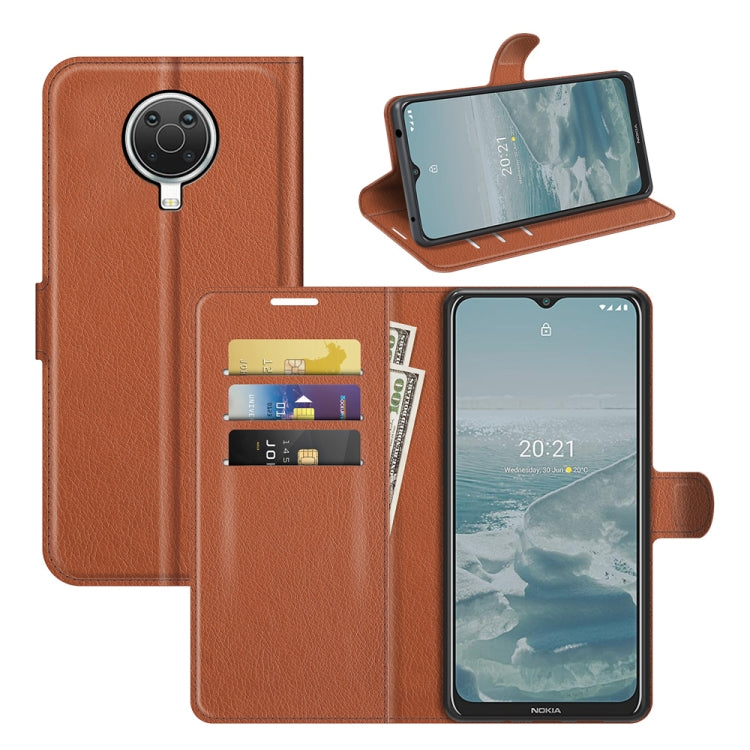 Brown litchi-texture flip phone wallet case with card slots and stand for Nokia phone