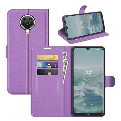 Purple litchi-texture flip phone wallet case with card slots and stand for Nokia phone