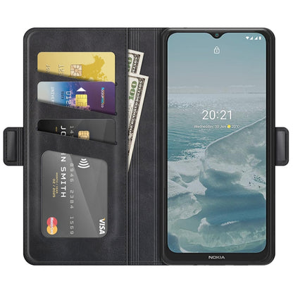 Black leather wallet-style flip phone case with card holders and inner slots