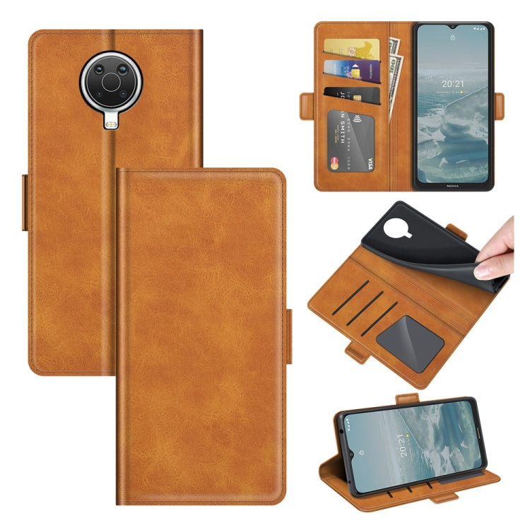Brown flip leather phone case with card slots and magnetic closure