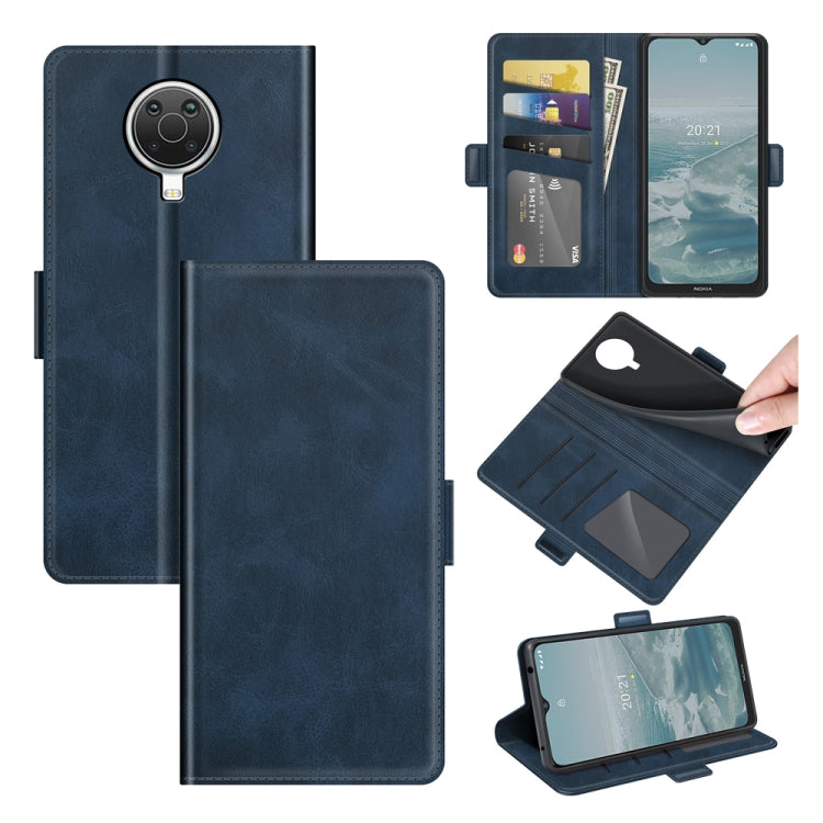 Dark blue flip leather phone case with card slots and magnetic closure