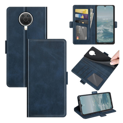 Dark blue flip leather phone case with card slots and magnetic closure