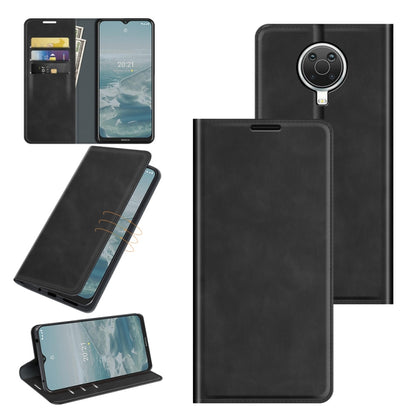 Magnetic leather phone case with stand and card slots for Nokia G10/G20, black