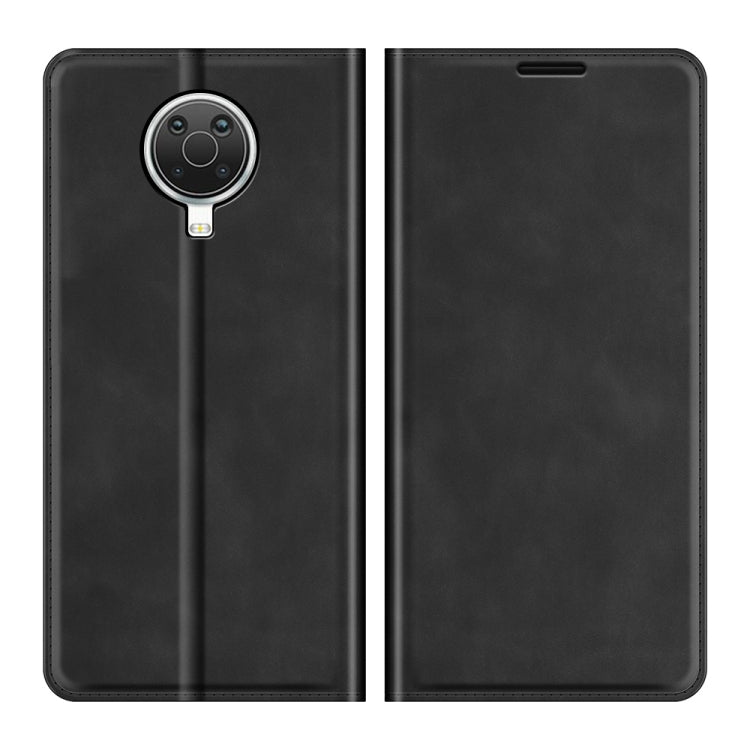 Black leather magnetic suction case with camera cutout and back holder for Nokia G10/G20