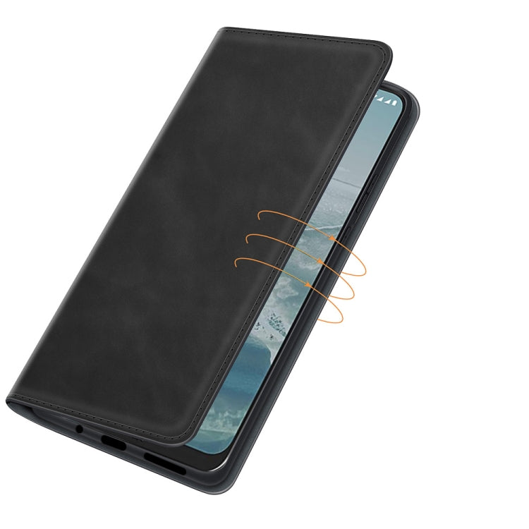 Black leather magnetic suction wallet case with card slots and magnetic front fold