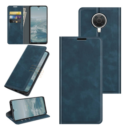 Dark blue leather magnetic suction phone case with stand and card slots for Nokia G10/G20