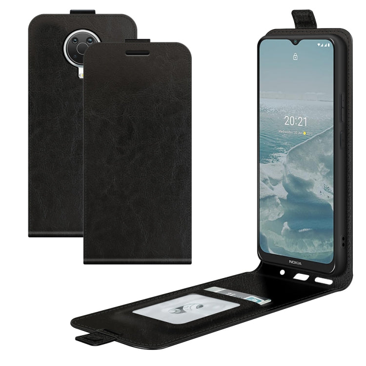 Black leather vertical flip phone case with card slots and photo frame for Nokia G10/G20