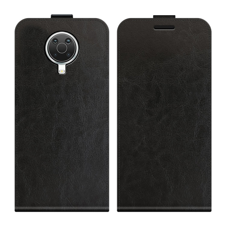 Black leather flip phone case for Nokia G10/G20, with top fold and smooth textured finish