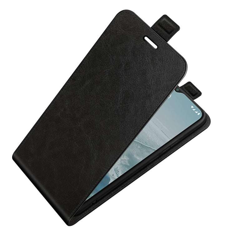 Black leather vertical flip phone case for Nokia G10/G20, folded cover with strap tab