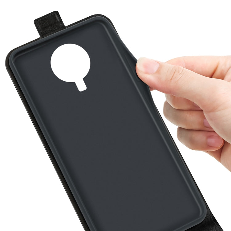 Black leather phone case cover for Nokia G10/G20 shown being held by hand