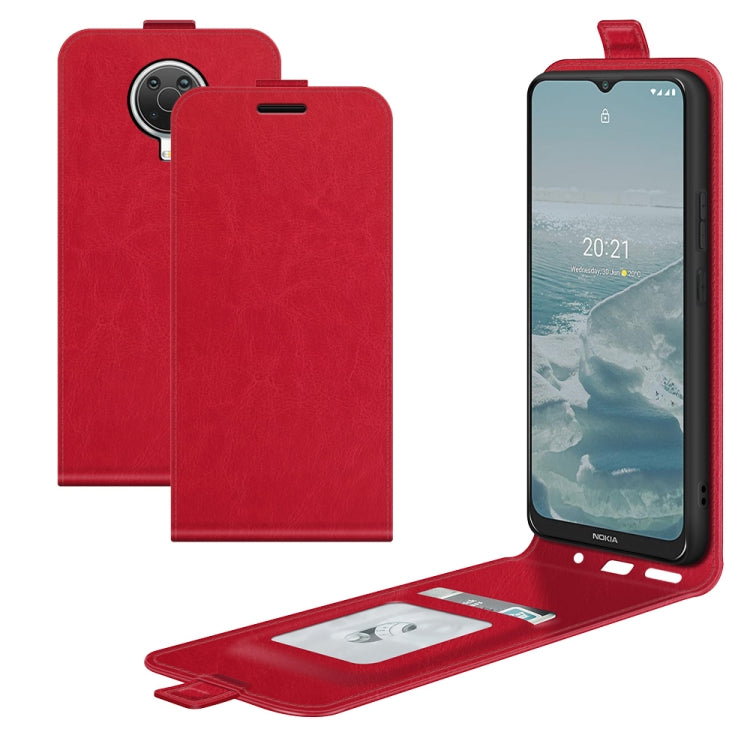 Red leather vertical flip phone case with card slots and photo frame for Nokia G10/G20