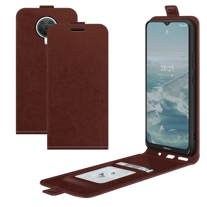 Brown leather vertical flip phone case with card slots and photo frame for Nokia G10/G20