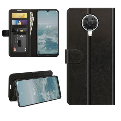 Black textured flip phone case with card slots and stand for Nokia G10/G20