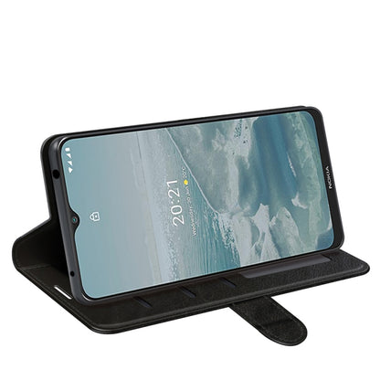 Black textured flip case opened, phone propped up for Nokia G10/G20