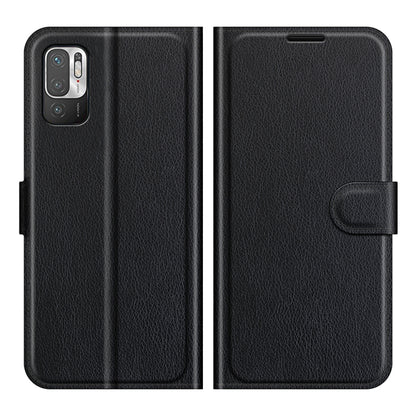 Black textured flip phone case with side card holder and magnetic closure