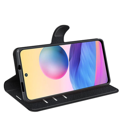 Black textured flip phone case with horizontal stand and open cover