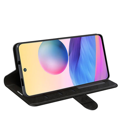 Black wallet flip phone case for Poco M3 Pro 5G, stand mode with screen-facing cover