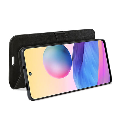 Black wallet flip phone case for Poco M3 Pro 5G with textured leather look and card slots