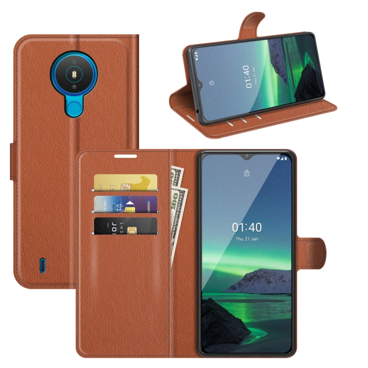 Brown flip protective case with card slots and wallet-style cover for Nokia 1.4