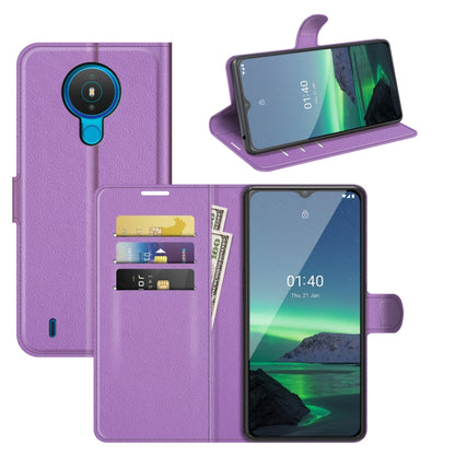 Purple flip protective case with card slots and wallet-style cover for Nokia 1.4