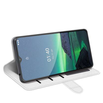 White flip protective phone case shown folded with phone inside and stand flap