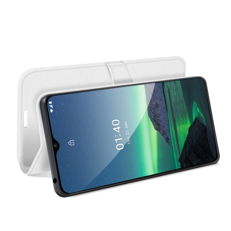 White flip protective phone case with phone in view and front stand cover