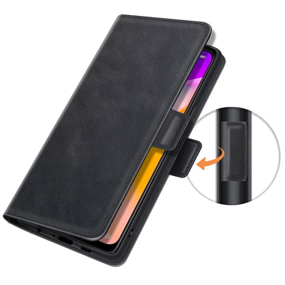 Black flip leather phone case with magnetic buckle and smooth back cover opening