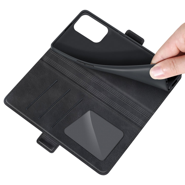Black wallet flip phone case interior with card slots and camera cutout